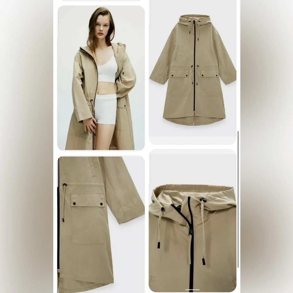 Zara Water Repellent Parka Tan Khaki Longline Hooded Utility Jacket 0518/046/710
